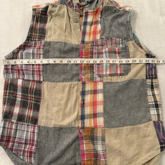 Vintage 90s Paragraff Vest Mens M Plaid Patchwork Flannel Hooded Button Grunge - Picture 6 of 10